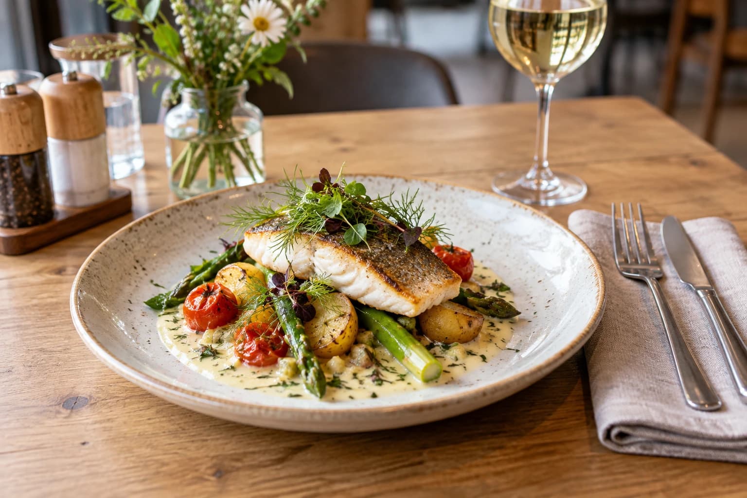 Natürlich fotografiertes Restaurantgericht bei Tageslicht