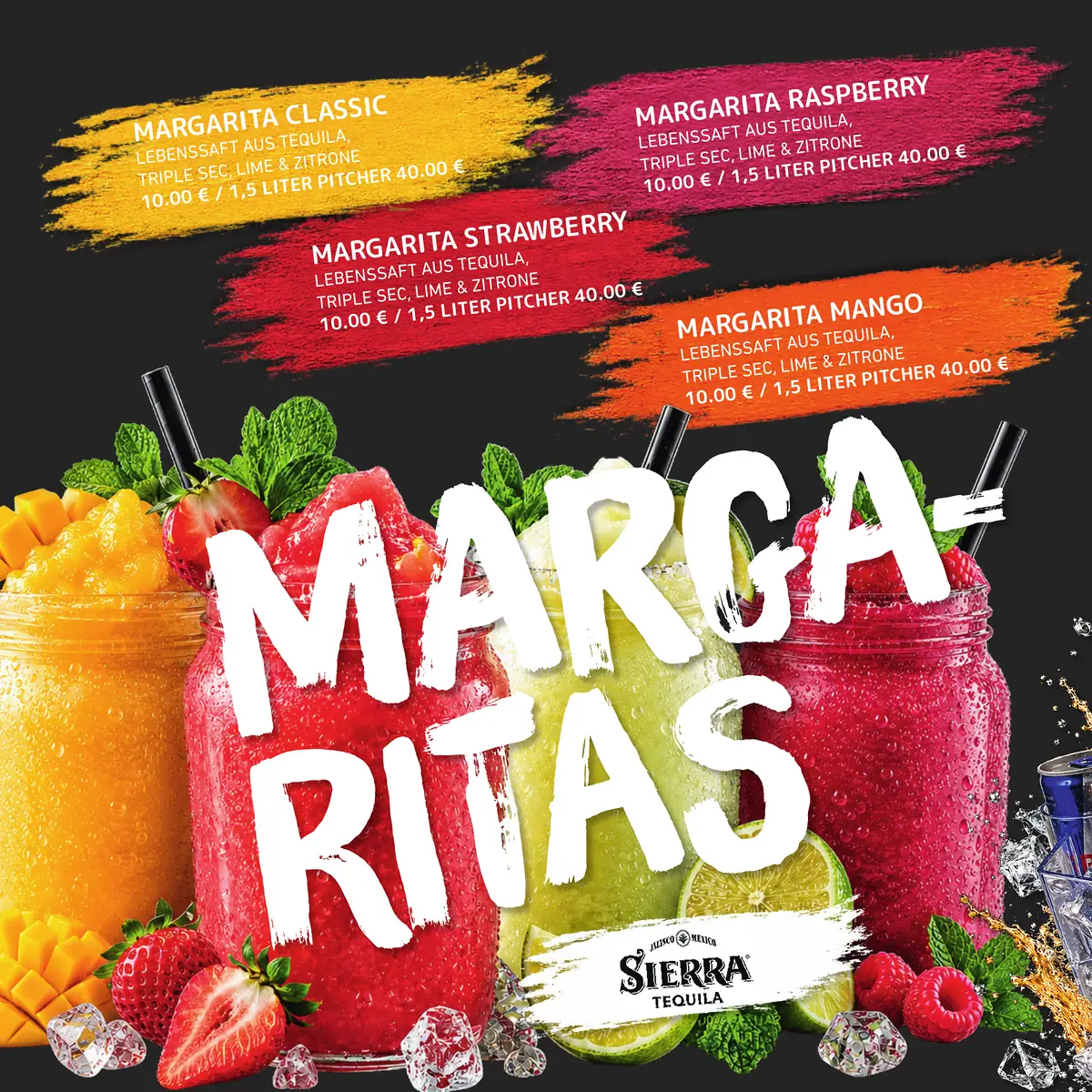 Margaritas-Seite der Taquitos Speisekarte