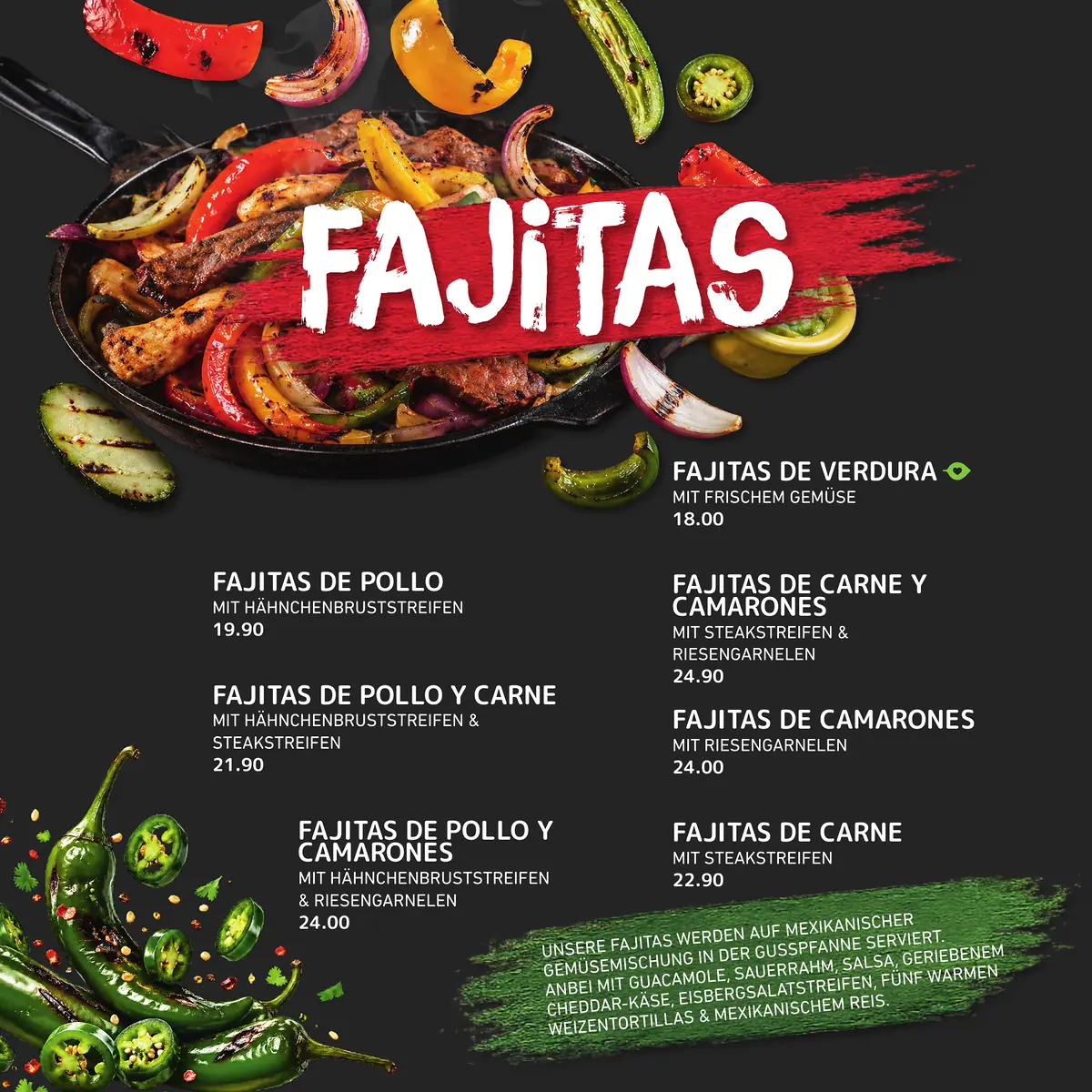 Fajitas-Seite der Taquitos Speisekarte
