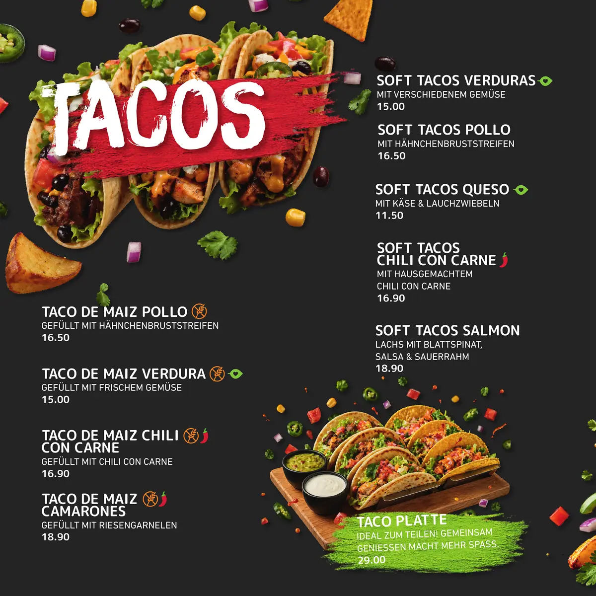 Tacos in der Taquitos Speisekarte